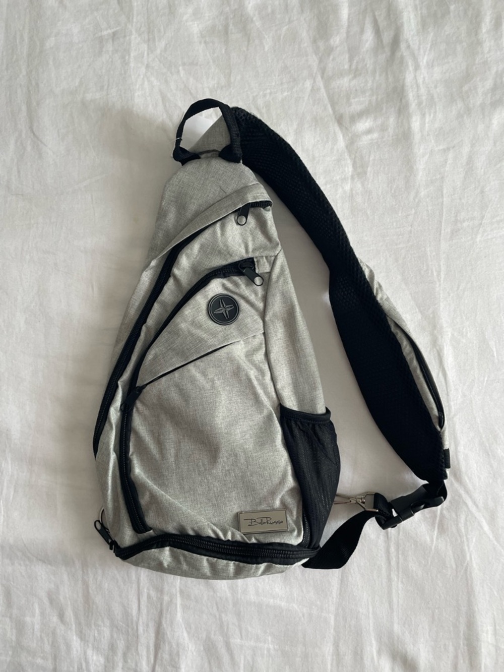 Bella Russo Men's Light Gray Sling Backpack with Black Trim